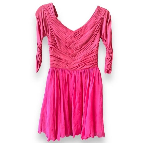 Extraordinary Ceil Chapman 1950s Silk Chiffon Cocktail Dress raspberry pink - Picture 1 of 16